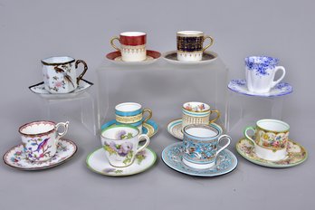 Collection Of Ten Assorted Demitasse Cups And Saucers - Signed Percy Curnock Royal Doultan, Wedgwood And More