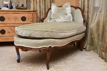 French Provincial Louis XV Style Upholstered Chaise Lounge