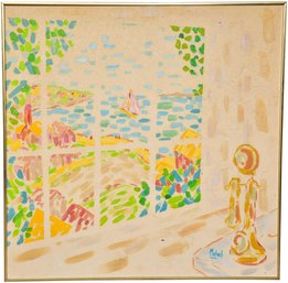 Signed Michael Oil On Canvas Painting Of A Scenic View From A Window