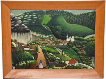 Signed Jose Velasquez (1906-1985) Oil On Board Painting Of San Antonio Honduras