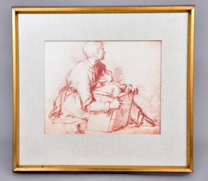 Unsigned Red Chalk Drawing Titled 'Portrait Of A Young Man'