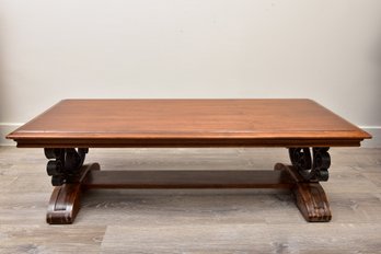 Wood Cocktail Table With Wrought Iron Base