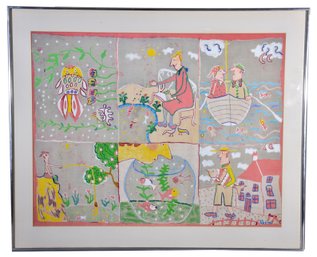 Signed Collage Of Different Scenes Framed Painting