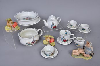 Wedgwood Peter Rabbit Bowl, Plate, Miniature Tea Set And Figurines
