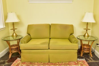 Pair Of Round Bamboo Side Tables With Glass Top
