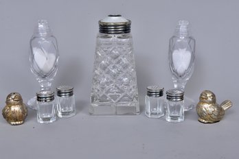 925S Sterling Norway Guilloche Enamel Powdered Sugar Shaker, Set Of 4 S&P Crystal Shakers And More