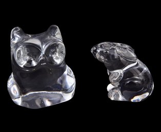 Baccarat Crystal Sitting Rabbit And Orrefors Crystal Owl