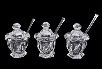 Set Of Three Baccarat Jam Jars With Spoons