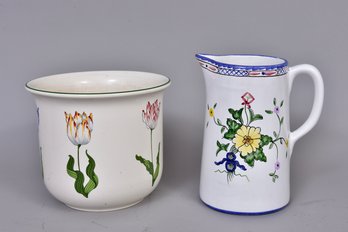 Tiffany & Co. Tulips Pot And Hand Painted In Portugal Pitcher For Tiffany & Co.