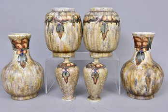 Set Of 6 Art Nouveau Cranston Pottery Vases