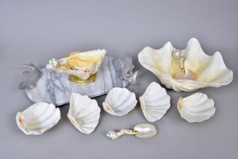 Fish Marble Tray And Shell Bowls