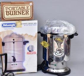 DeLonghi Deluxe Stainless Steel Coffee Urn (60 Cup Capacity) And Taylor & NG Portable Burner