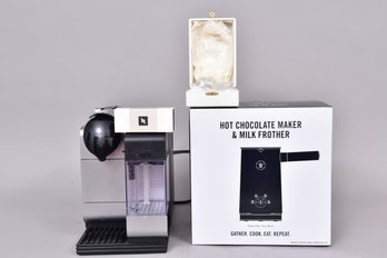 Nespresso DeLonghi Espresso Maker, Williams Sonoma Hot Chocolate & Milk Frother