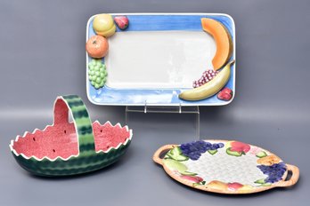 Collection Of Fruit Themed Platters And Bowl