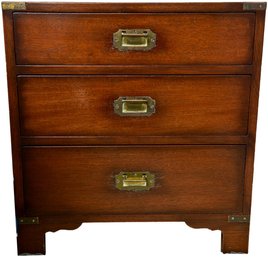 Campaign Style Mahogany Three Drawer Night Table