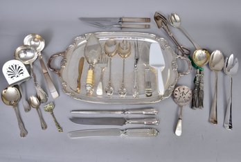 Silverplate Tray And Collection Of Assorted Serving Pieces