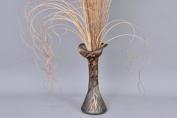 Art Nouveau Fused Metal Frosted Glass Vase