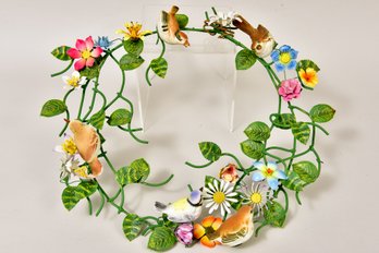 Metal Spring Floral Wreath With Birds