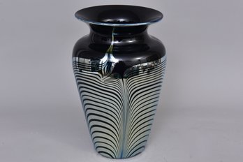 Correia Signed Art Glass Pulled Feather Design Vase