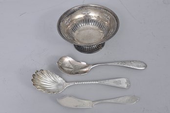 Kirk Sterling Bowl And Three Coin Silver Utensils