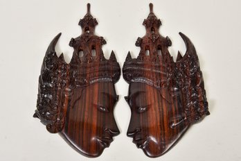 Ida Bagus Tilem Vintage Carved Rosewood Thai Deity/Goddess Face Sculpture