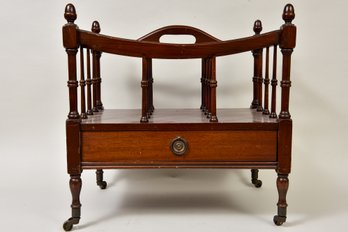 Classic English Design 1920'S Fine Antique Mahogany Canterbury On Brass Casters With Drawer