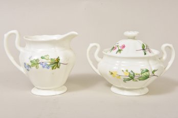 Minton Bone China Lidded Sugar Bowl And Creamer
