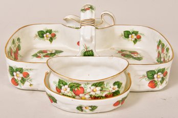 Hammersley & Co. Strawberry Ripe Bone China Basket Tray With Creamer And Sugar Bowl