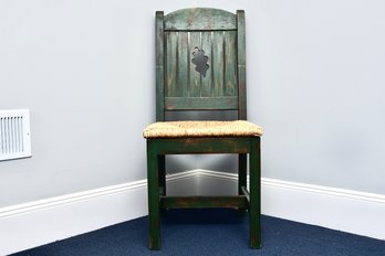 Rustic Spanish Colonial-Style Painted Wood Chair With Rush Seat