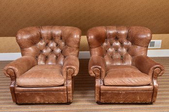 Ralph Lauren Tufted Back Distressed Leather Chairs