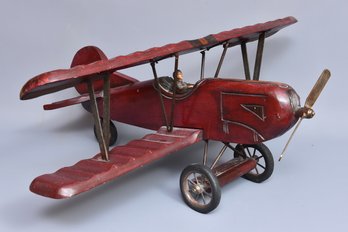 Folk Art Carved And Painted Wood Biplane Model