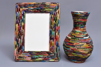 Two's Company Beaded Glass Photo Frame And Vase