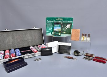 Tumi And Calvin Klein Wallets, Perfect Solutions Putt Returner, Poker Chips, Pocket Knives And More