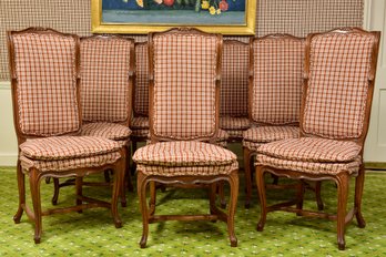 Set Of Ten Louis Maslow And Son High Wingback Upholstered Dining Room Chairs