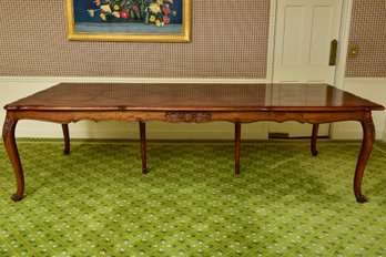 Auffray & Co. (Possibly) Parquetry Top Carved Wood Extendable Dining Table With One Leaf