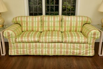 Custom Plaid Three Cushion Rolled Arm Sofa