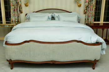 Toussaint Louis XV King Size Upholstered Bed Frame With Mahogany Trim