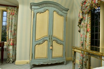 Custom Painted French Wood Wardrobe Armoire