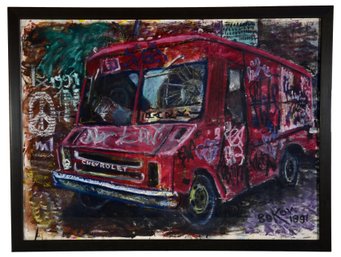 Signed Konstantin Bokov (Ukranian-American, B. 1940) Painting Of A Truck Dated 1991