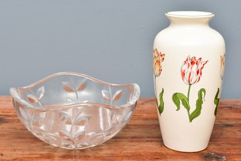 Tiffany & Co. 'Tiffany Tulips' Vase And Floral Vine Crystal Bowl