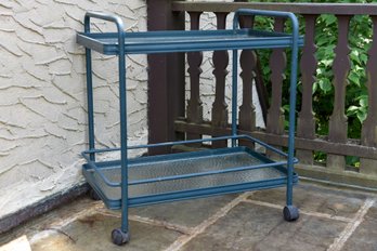 Aluminum And Tempered Glass Double Tier Bar Cart On Casters