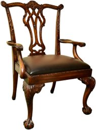 Theodore Alexander Mahogany Ball And Claw Foot Arm Chair With Leather Seat Cushion