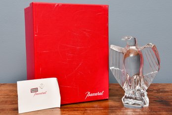 Signed Baccarat Crystal Bald Eagle Figurine In Original Box