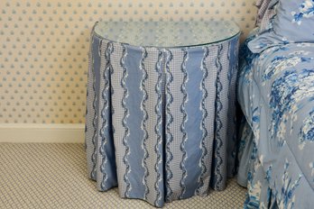 Half Moon Shaped Table With Custom Tablecloth And Glass Top