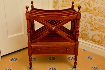 Mid-Century English Canterbury One Drawer Magazine Rack On Casters