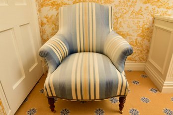 Custom Upholstered Club Chair With Brass Casters