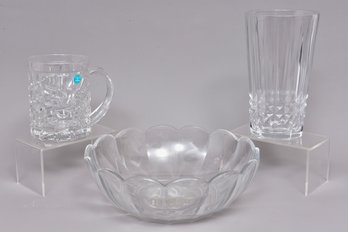 Tiffany & Co. Rock Cut Beer Mug And Val St. Lambert Bowl And Vase