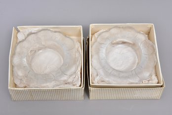 Pair Of Lalique Repro Honfleur Frosted Glass Bowls