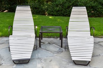 Pair Of Mid-Century Modern Outdoor Zero Gravity Lounge Chairs And Cocktail Table