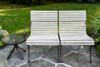 Mid-Century Modern Loveseat With Vinyl Strapping And Round Cocktail Table